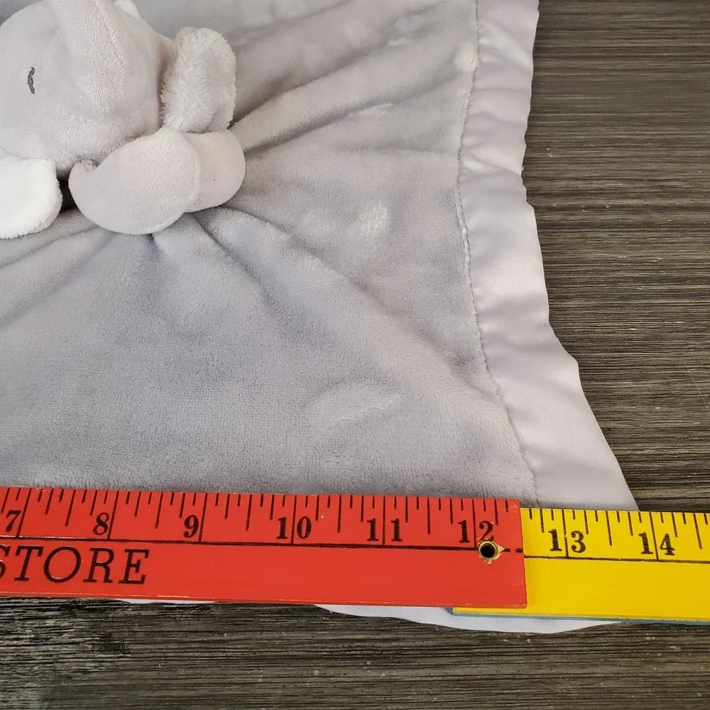 Carter's Gray Elephant Cuddle Plush Lovey Security Baby Blanket‎ Satin Back Trim